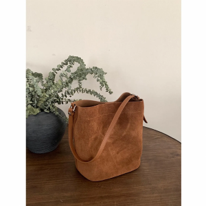 Small Suede Leather Bucket Bag